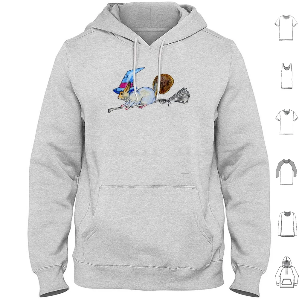 Flying Squirrel Hoodies Long Sleeve Squirrel Witch Broom Halloween Magic Animal