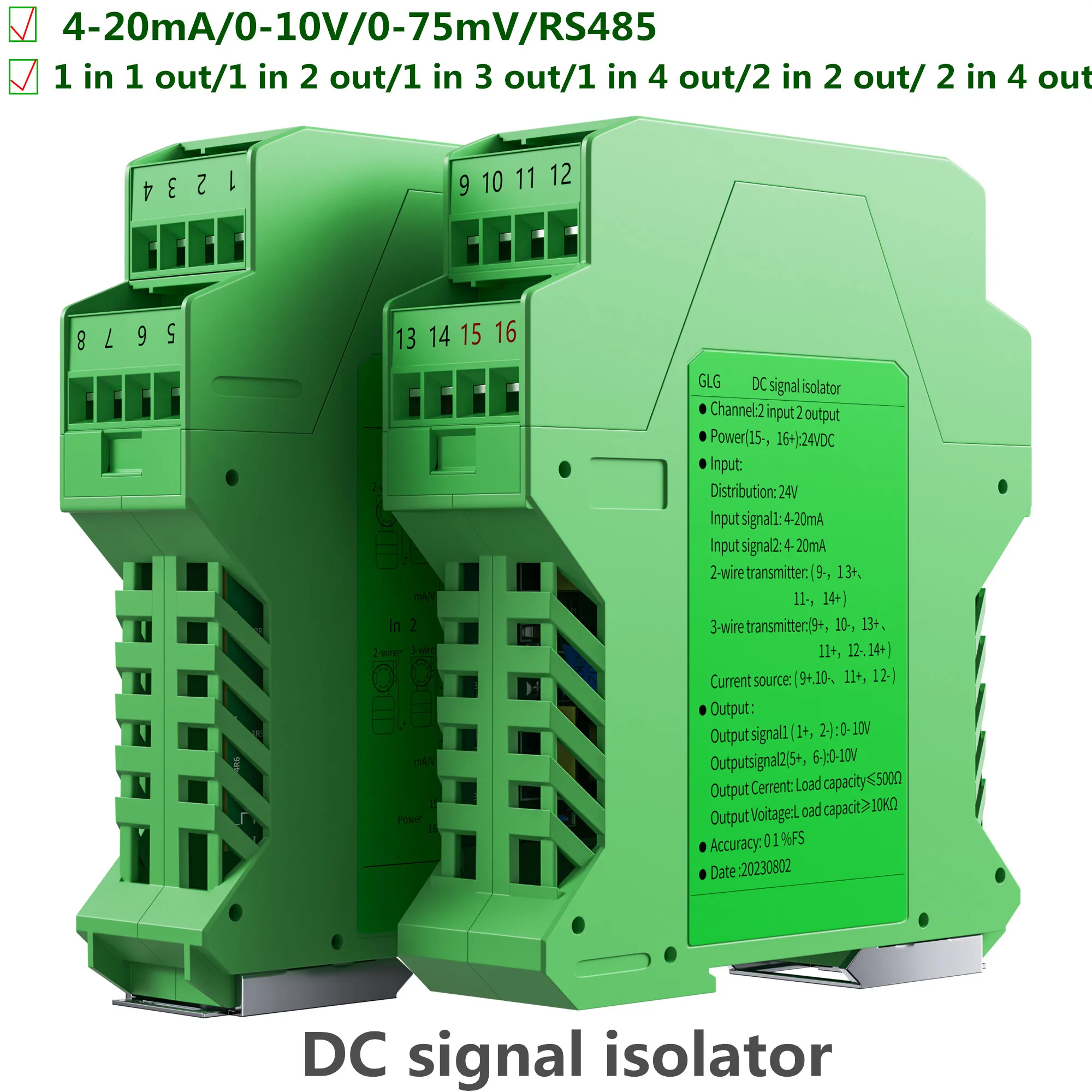 4-20mA RS485 Signal Converter Isolator 1 In 1 Out 0-10V 75MV Signal Isolator 4-20mA to RS485 DC Analog Signal Isolator