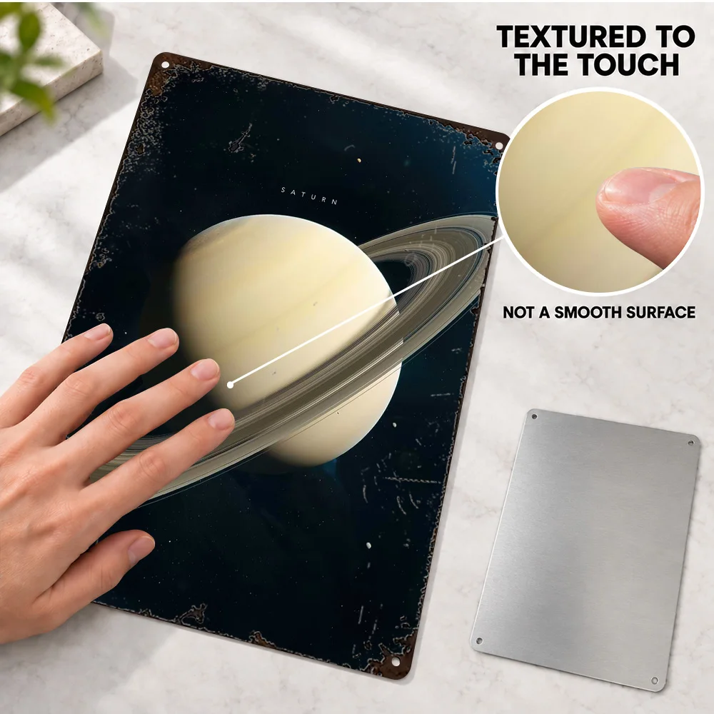 Saturn Textured Metal Poster Personalized Aluminum Sign Astronomical Illustration Wall Art For Living Room Astronomy Lover Gift