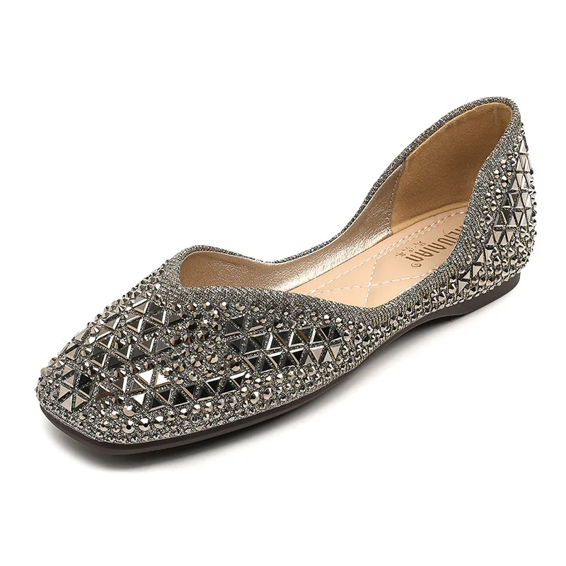 Shoes Woman Flats Low Heels Dress Glitter Bling Basic PU Rubber Shoes Woman Flats Low Heels Dress Glitter Rubber PU Basic