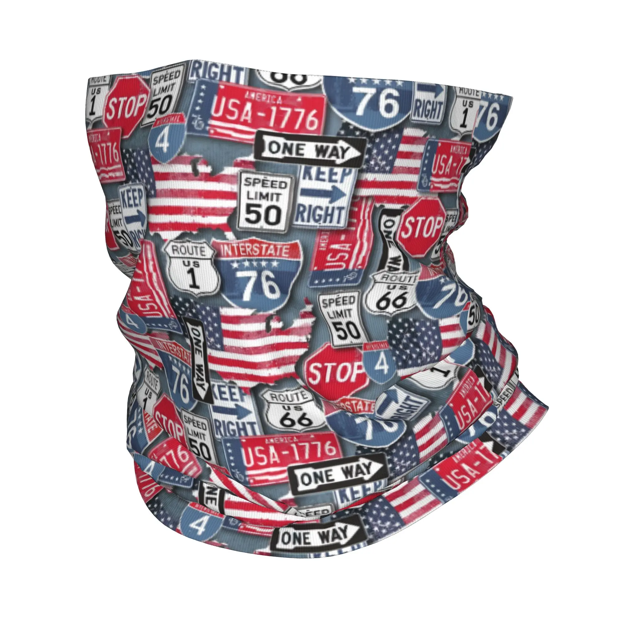 Custom Route 66 Design Winter Headband Neck Warmer Men Women Hiking Running Tube Scarf Antique  Face Bandana Gaiter