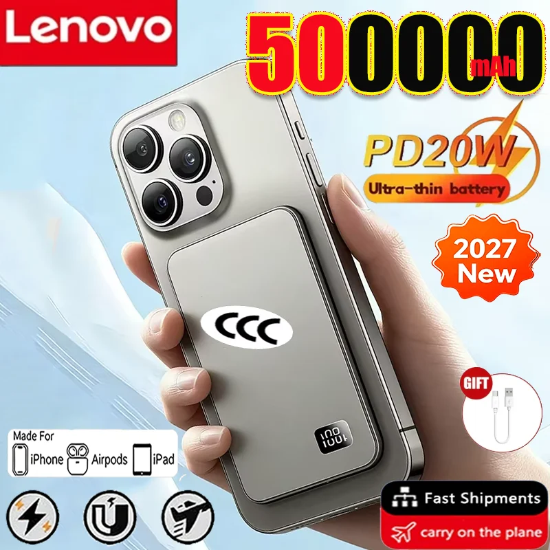 Lenovo 500000mAh PD22.5W Magnetic Wireless Power Bank Fast Charging External Battery Powerbank For Xiaomi iPhone For Magsafe