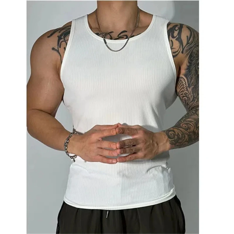 Spring Summer Fashion Tank Tops Man Solid Fit Round Neck Ropa Hombre Sleeveless Pullovers Tees Sport Hip Hop Y2K Men\'s Clothing