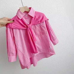 Camicia da ragazza 2024 autunno nuova camicia dolce a maniche lunghe da bambina camicia Casual in cotone per bambini primavera 2 3 4 5 6 7