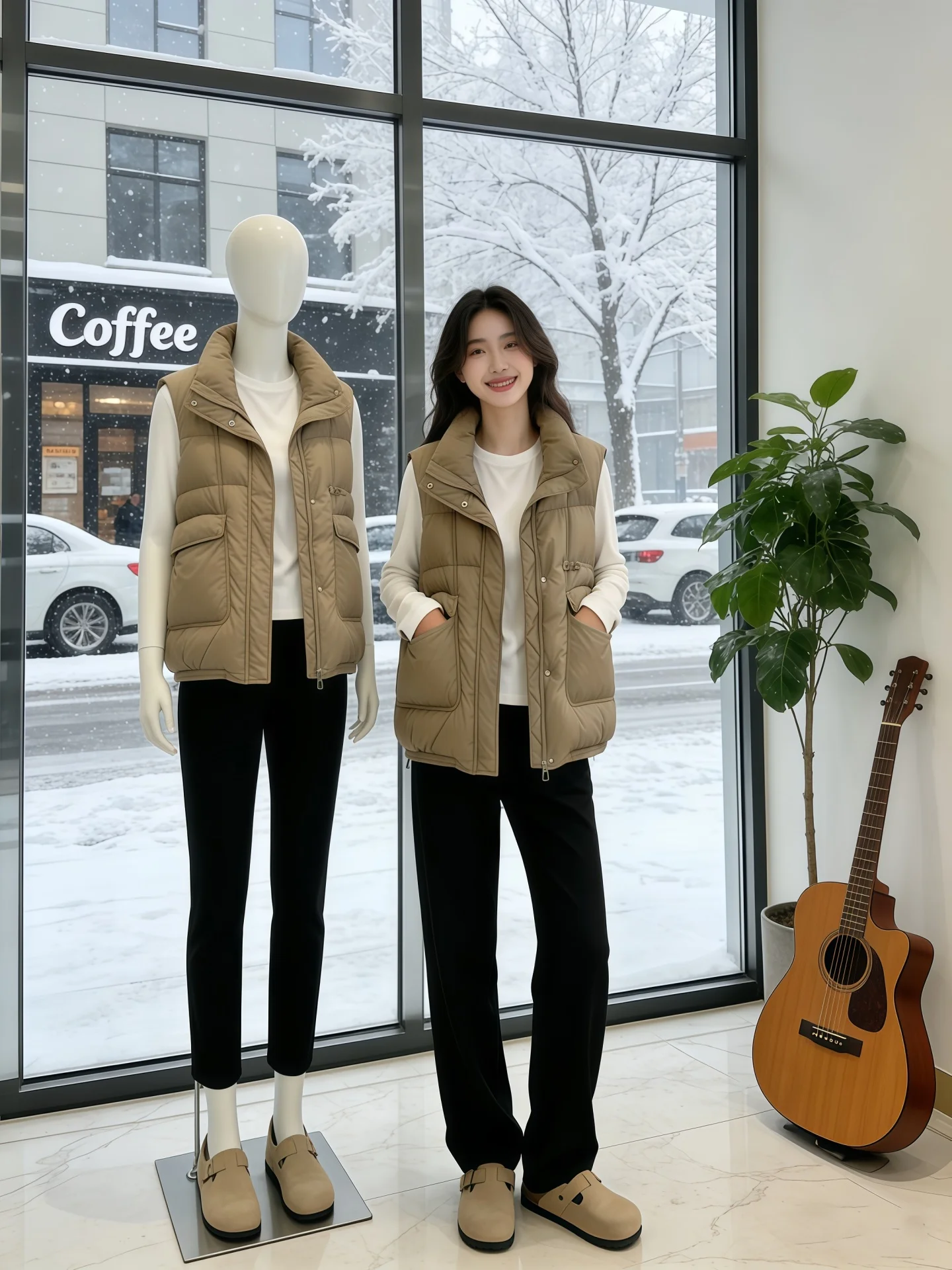 

Women's down Cotton Vest Loose Fit Outerwear Faionable Versatile Korean Sle Autumn Winter New Arrival Button Detail