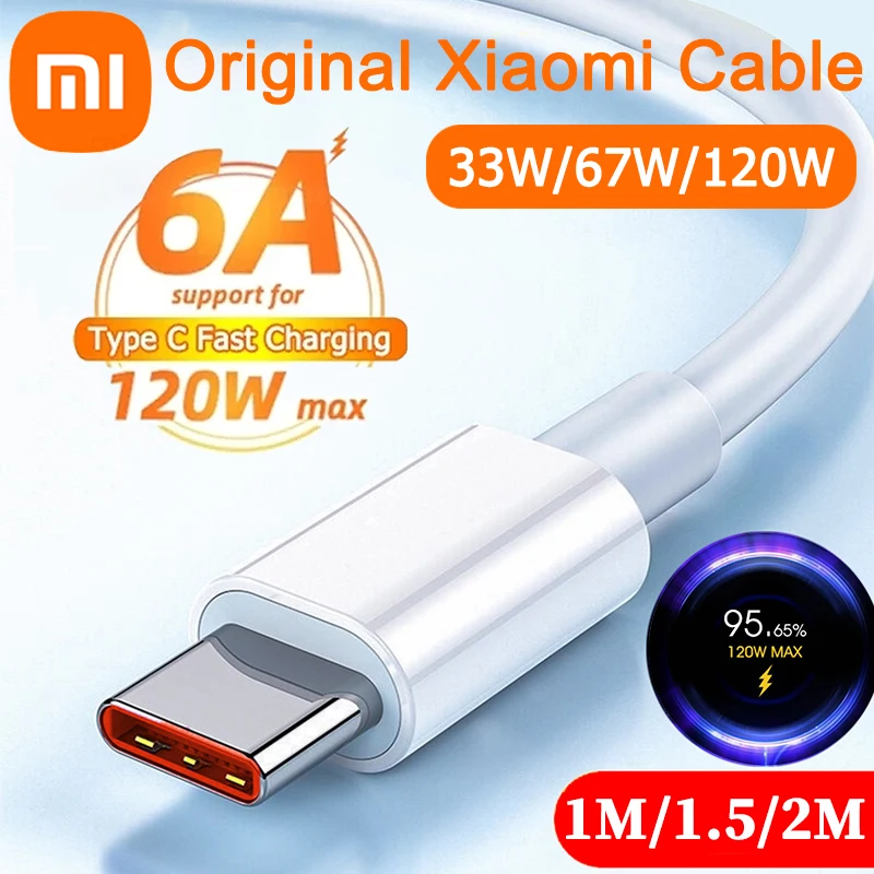كابل شاحن Xiaomi الأصلي 120 وات Usb نوع C 6A سلك شحن توربو لـ Mi 14 13 Ultra Poco F6 M6 Pro Redmi Note 13 12 K70 Civi 4