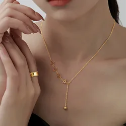 Women Dainty Chain Star Charm Neckalces, Gold Color Ball Stainless Steel Sexy Long Choker Necklace Collar