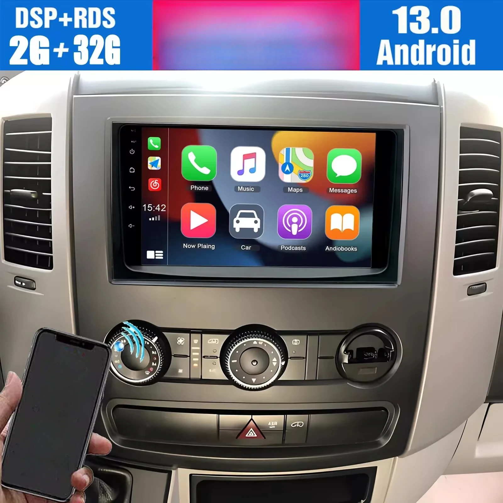 Per il 2006-2017 Mercedes-Benz Sprinter Android 13 Sistema di navigazione per auto CarPlay integrato da 9 pollici + fotocamera Android Auto/2 + 32G/AHD