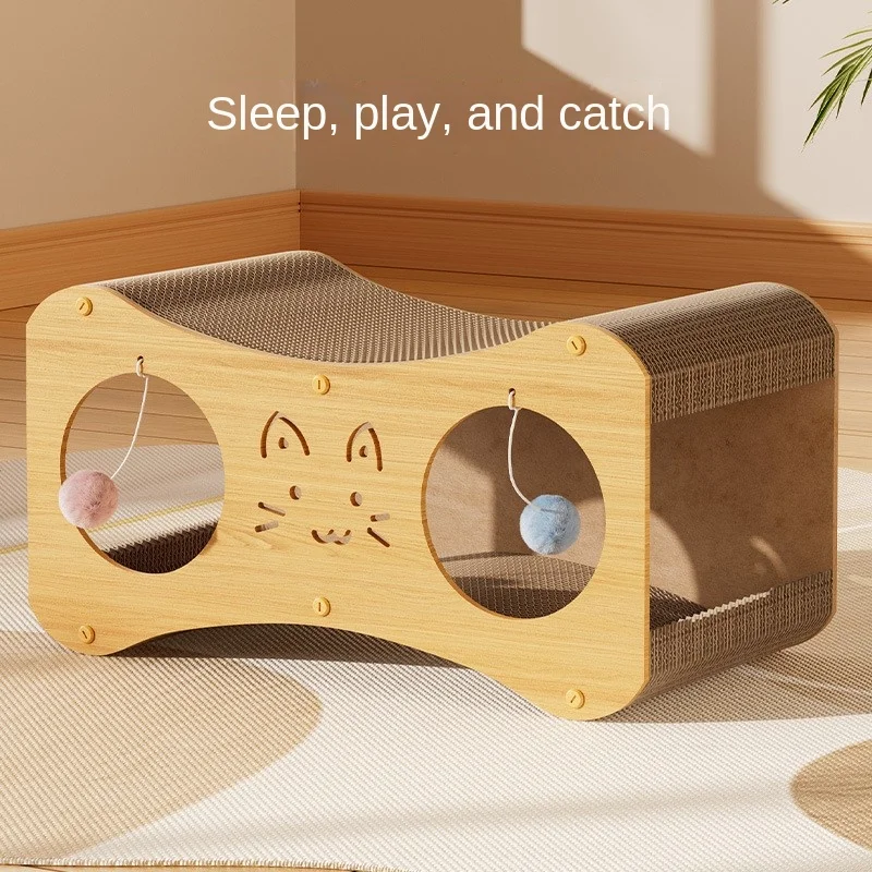 HONEY PET Double Layer Cat House Multifunctional Nest Scratching Board Teasing Ball Corrugated Paper Pet Supplies Cat Accessorie