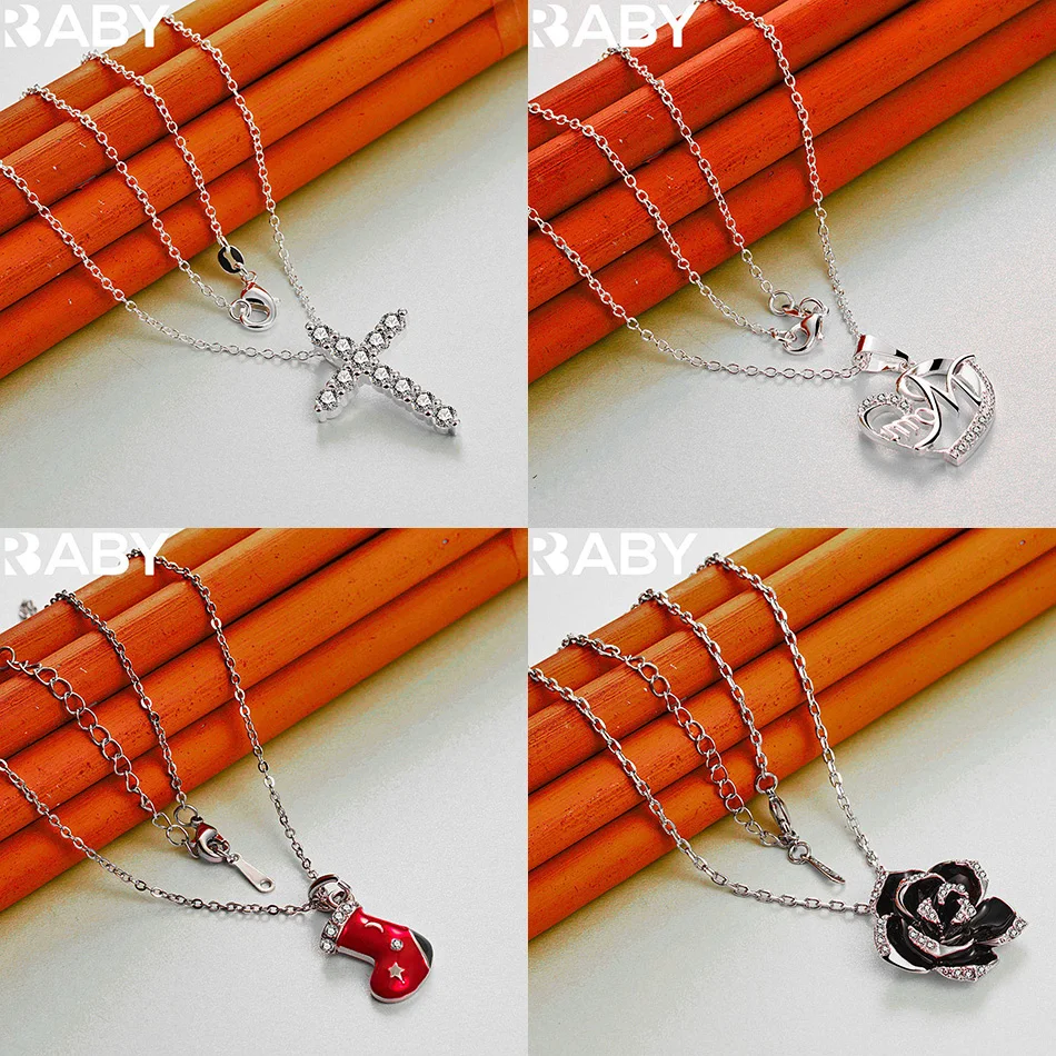 

URBABY 40-75cm 925 Sterling Silver Design Pendant Necklace For Women Men Charm Trend Birthday Gifts Fashion Party