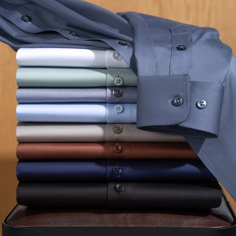 

2025 Прохладная летняя шелковая гладкая мужская повседневная роскошная рубашка с ощущением льда