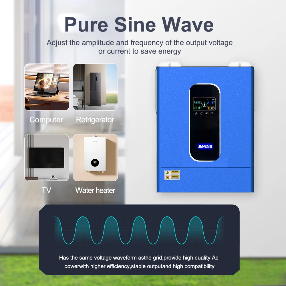 ANENJI 11KW 48V hybrid solar inverter pure sine 230VAC dual output  parallel connected to EU voltageonnected  Three parallel units with 380V voltage three-phase system