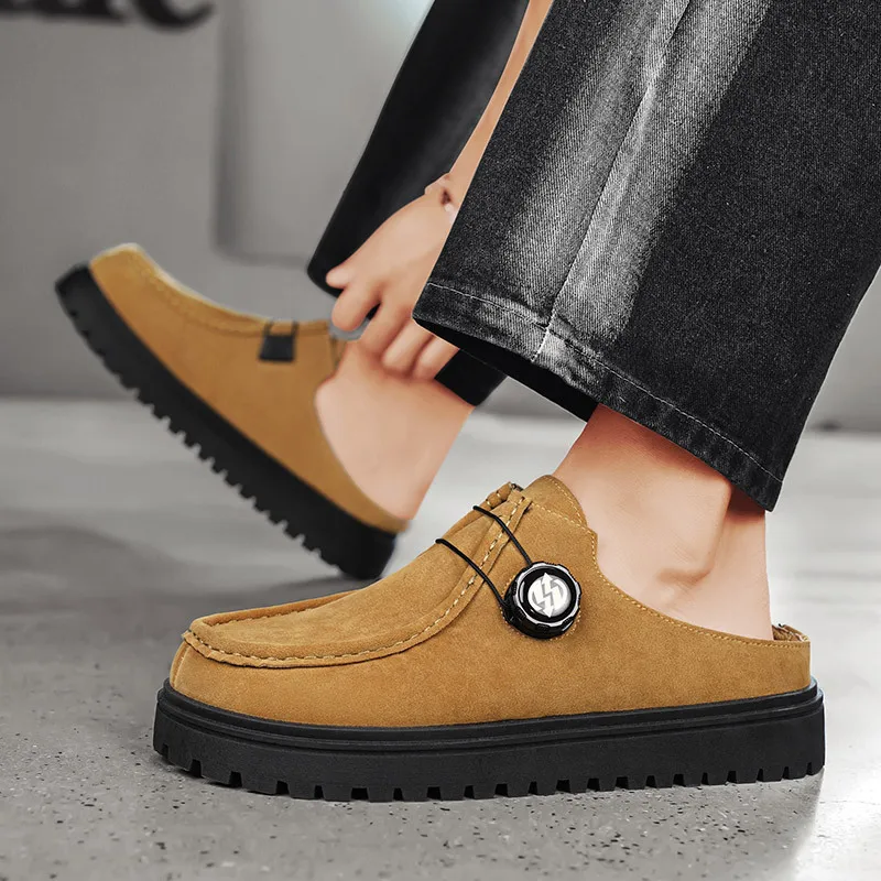 Summer Quality Selection Designer Velvet Breathable Rotary Buckle Men Shoes Outdoor Men's Sandals Boken Half Toro Zapatos Hombre