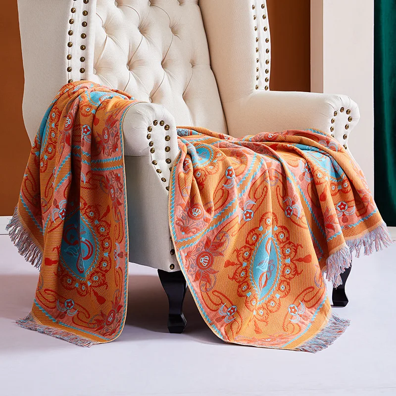 Pure Cotton Fashion Casual Towel Blanket 110x210 Woven Jacquard Soft Airplane Home Sofa Office Nap Multifunctional Throw Blanket