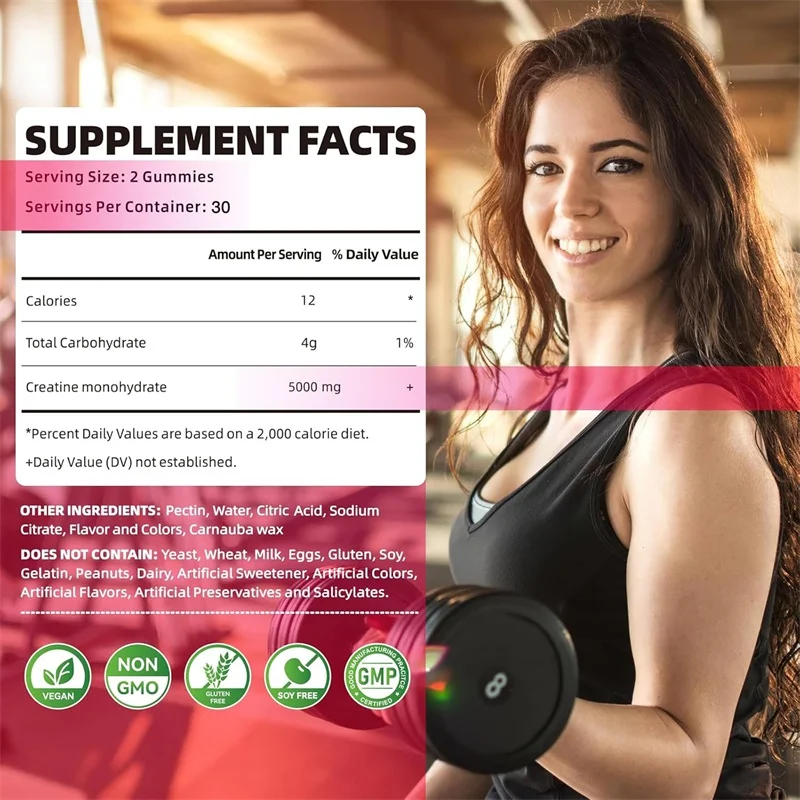 Creatine Monohydrate Gummies 5000mg Strawberry Flavor Support Muscle Growth and Post Exercise Recovery