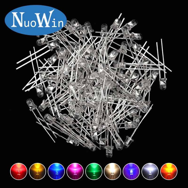 1000pcs 3mm LED Diode F3 Assorted Kit White Green Red Blue Yellow Orange Pink Purple Warm White DIY Light Emitting Diode