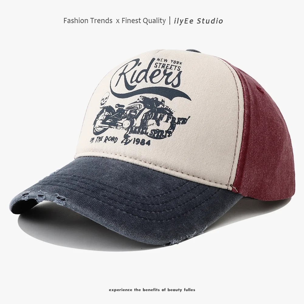 New Washed Cotton Baseball Cap for Women Men Adjustable Snapback Hats Motorcycle Print Hip Hop Dad Hat Men's Summer Cap