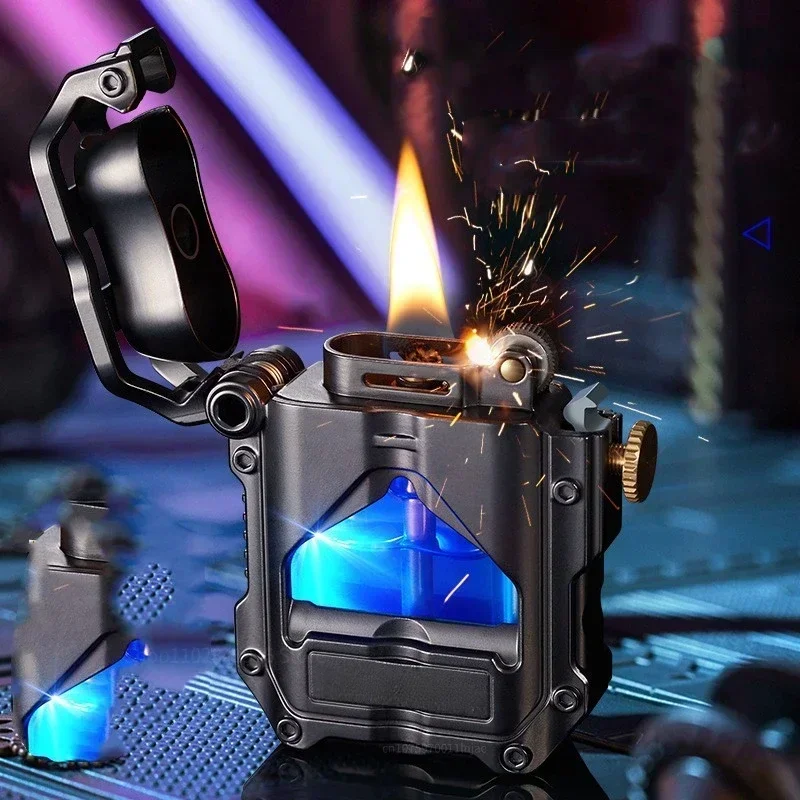 Metal Cool Mechanical Kerosene Lighter,high-looking,personalized,stress-reducing,creative LED Light-emitting Mechanical Lighter