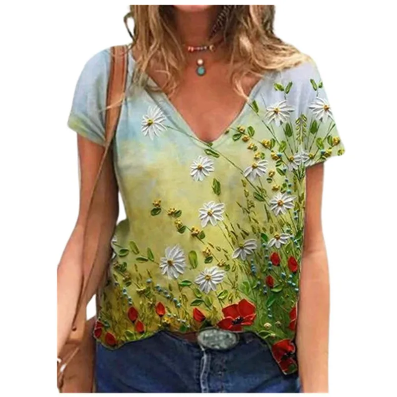 Oversized Summer Women Tops Fashion Short Sleeve 3d Flower Print Beauty T Shirt Streetwear Loose Harajuku Casual Female Clothing