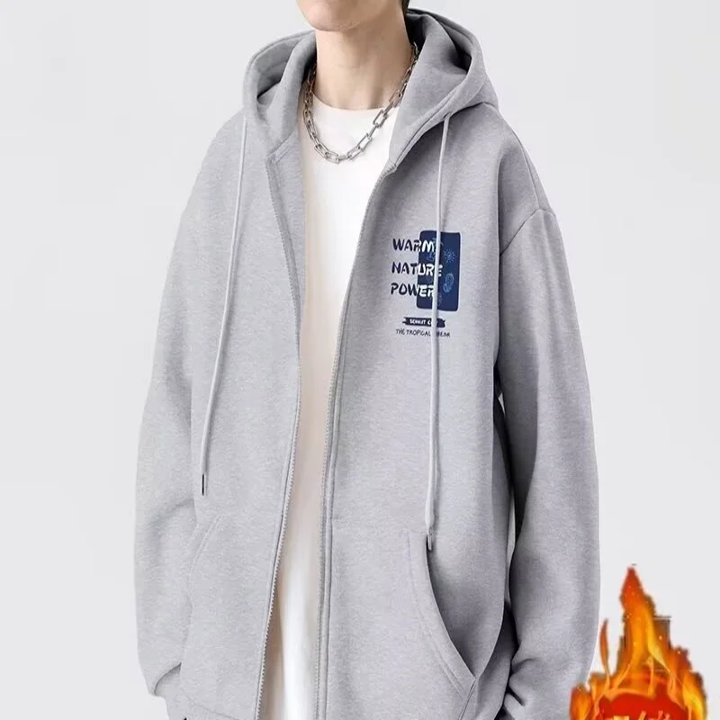

Fashionable fleece cardigan sweatshirt for men in spring and autumn 2025 new style, men's hooded casual top for autumn
