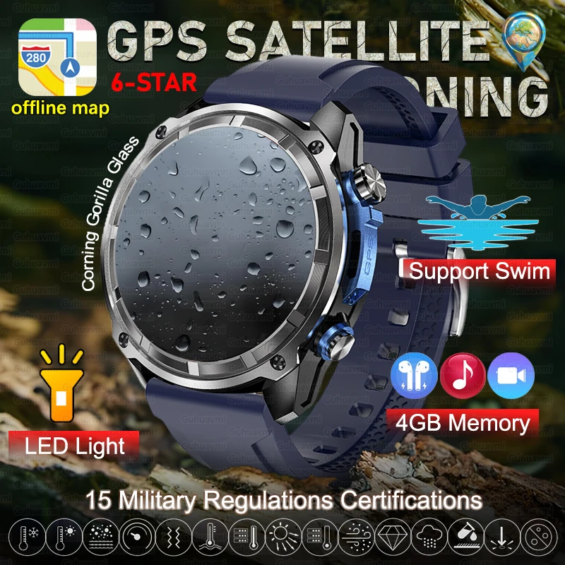 

2026 New Military GPS Sports Smartwatches Men 5ATM Waterproof Fitness Tracker 4GB Memory Offline Maps 860Mah Battery Smart Watch