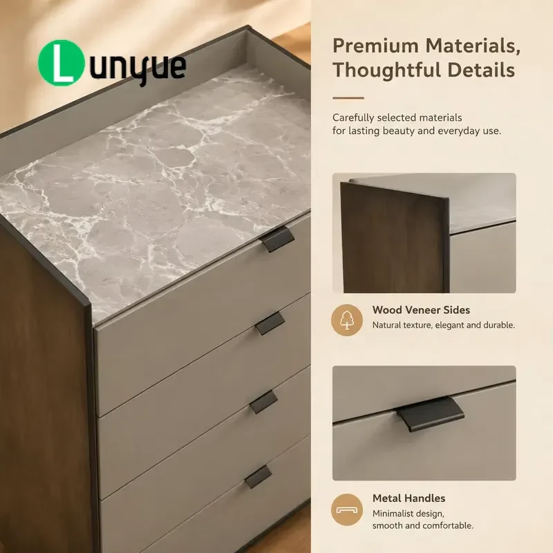 Modern Solid Wood High Cabinet with 5 Drawers Eco Friendly Simple Storage Locker for Living Room Home Organization Furniture