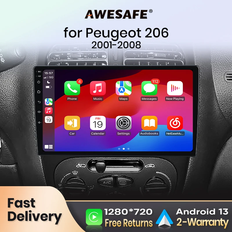 AWESAFE PX9 Wireless CarPlay Autoradio for  Peugeot 206 206CC 206SW 2001 - 2008 Car Radio  Android Auto Car Intelligent Systems