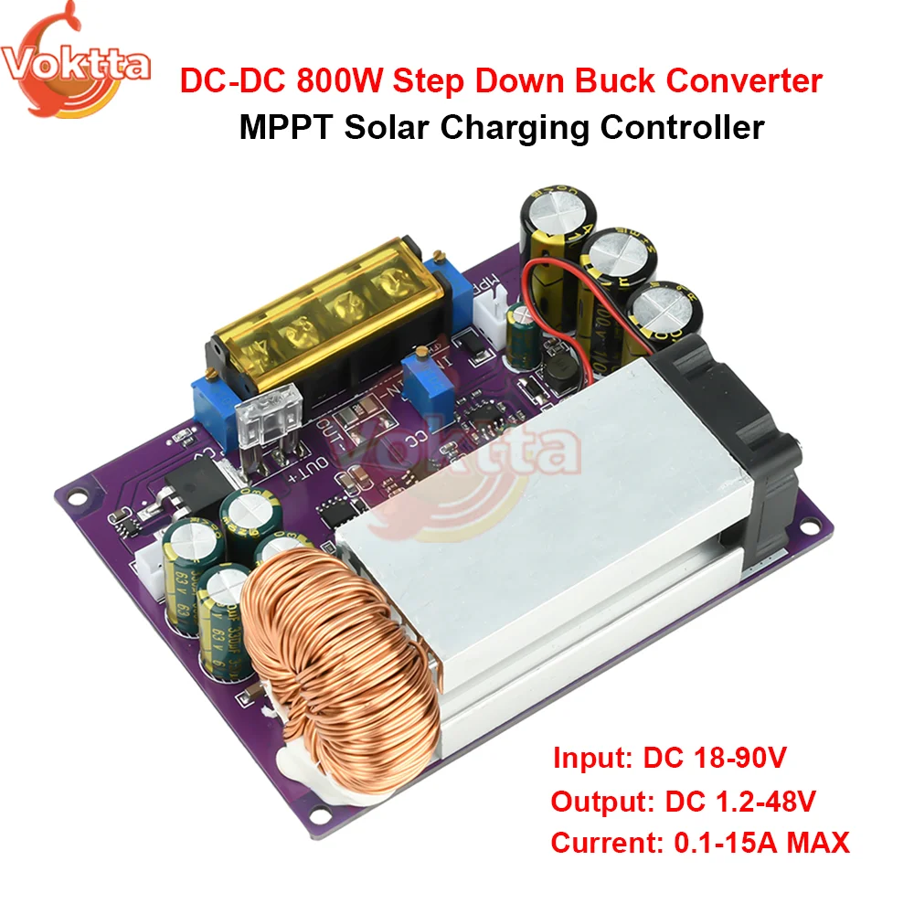

Понижающий преобразователь постоянного тока 800 Вт, универсальный MPPT, контроллер солнечной зарядки от 18-90 В до 1,2-48 В, модуль регулировки напряжения