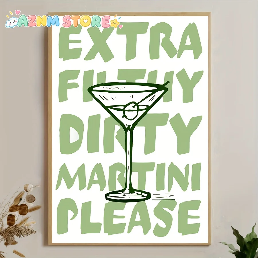 20271pc Unframed, Dirty Martini Poster, Fashion Cocktails Canvas Print, Trend Decor, Retro Canvas Wall Art, Artwork Mural, Gr