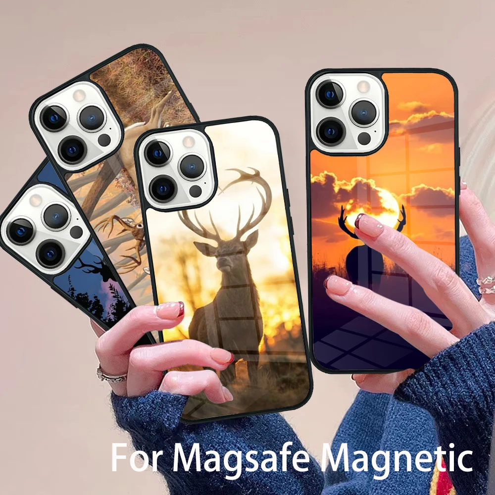 

Deer Hunting Animal Phone Case Magesafe Magnetic Wireless Charge Cover For IPhone 16 11 12 13 14 15 Pro Max Plus Mini
