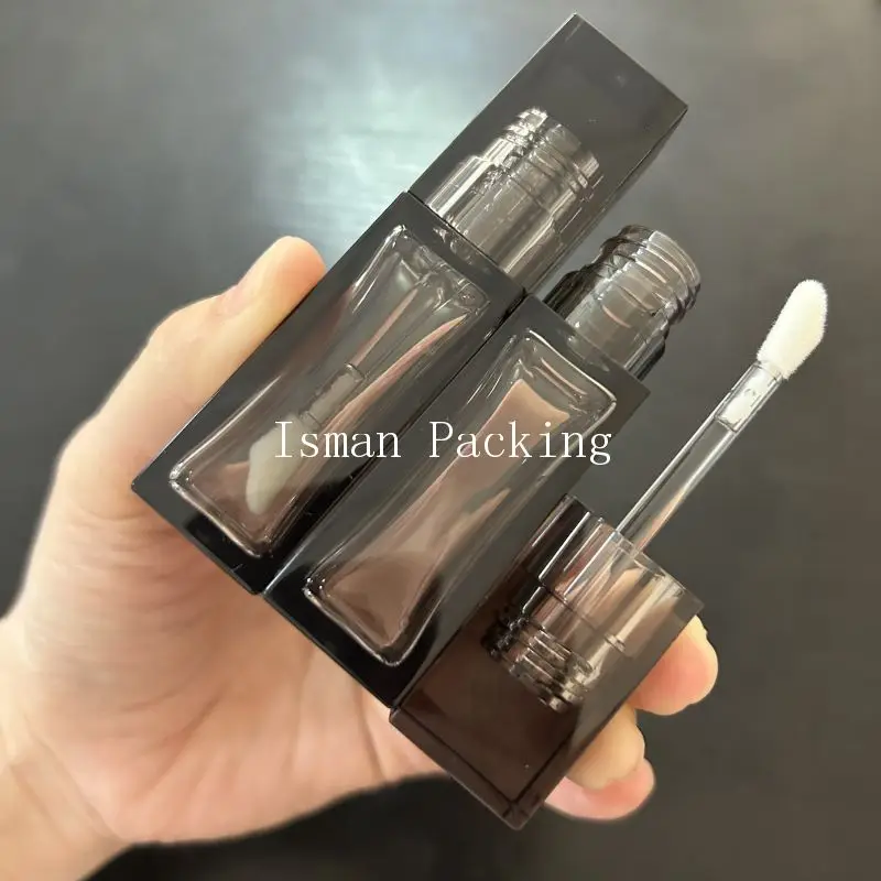 50Pcs Crystal Full Clear Black 10ml Square Lip Gloss Tubes Refillable Bottles Liquid Lipstick Container With Wands Brush