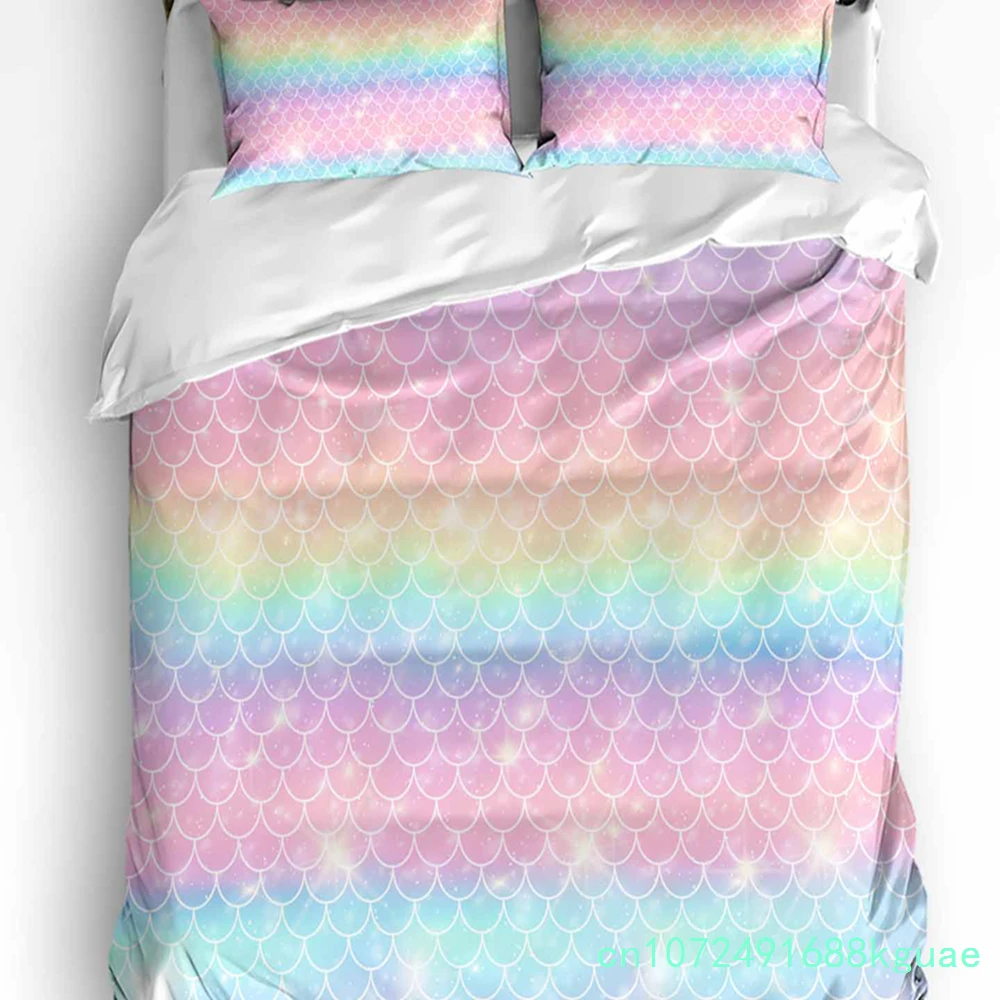 Mermaid Scales Ocean Rainbow Duvet Cover With Pillow Case Custom 3pcs Bedding Set Quilt Cover Double Bed Home Textile