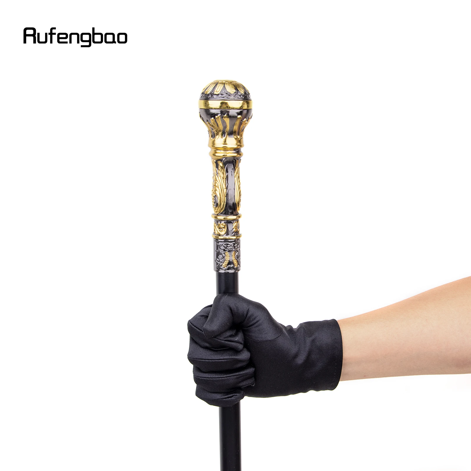 Luxo Rodada Handle Walking Stick com Prato Oculto, Prato de Cana, Cosplay Crosier, Moda de Defesa Pessoal, Preto Dourado, 93cm