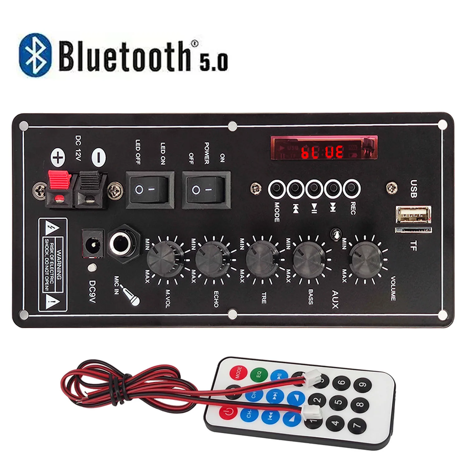 

7.4V Amplifier Board Square Dance 40W Speaker Amplifier Support Bluetooth AUX U-Disk Recording Home Theater DIY Bass Treble