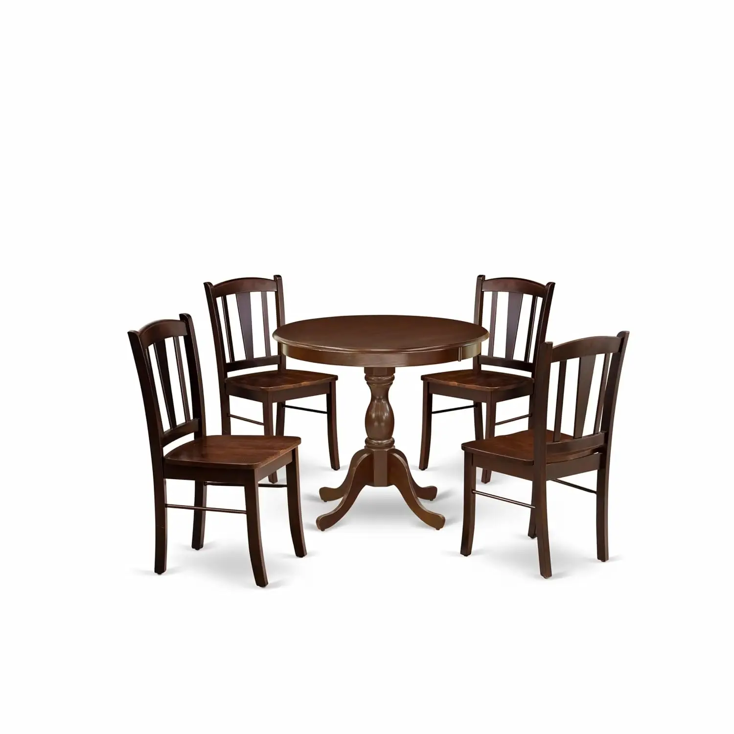 Round Dining Table Set with Pedestal & 4 Solid Wood Seat Chairs for Kitchen Dining Room 36x36 Inch Mahogany, Customized