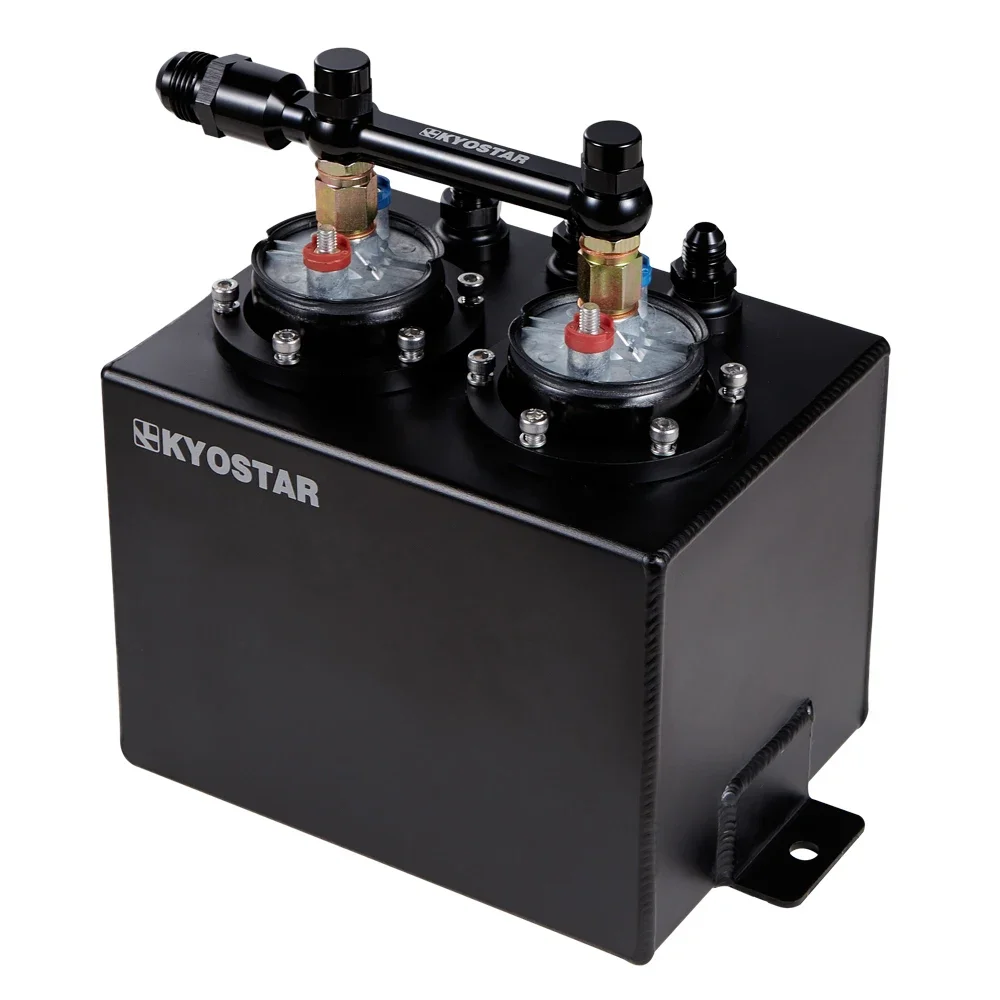 KYOSTAR 3L Aluminum High flow Fuel Swirl Surge Pot Tank & AN10 Fuel Rail & Dual 044 External Fuel Pump x 2