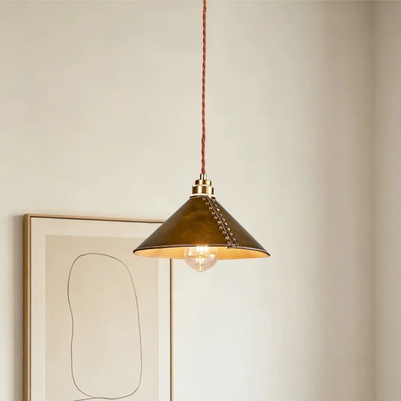 Wabi Sabi Vintage Brown Leather Pendant Lights Designer Creative Hanging Lamps Living Room Bedroom Restaurant Ceiling Chandelier