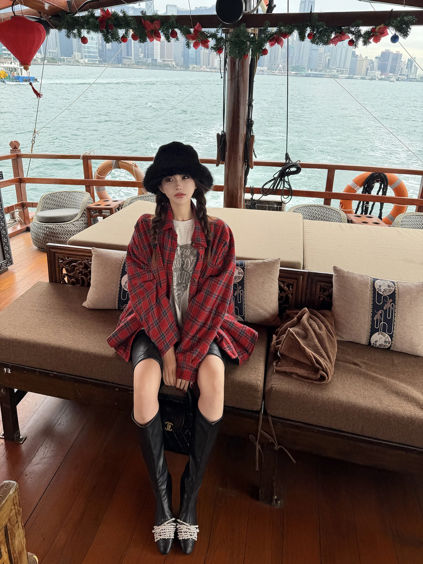 

PiRui Holiday Limited Cisas Red Plaid irt Jaet Women's Winter Thiened Cotton Coat New Sle Commute Straight Tube