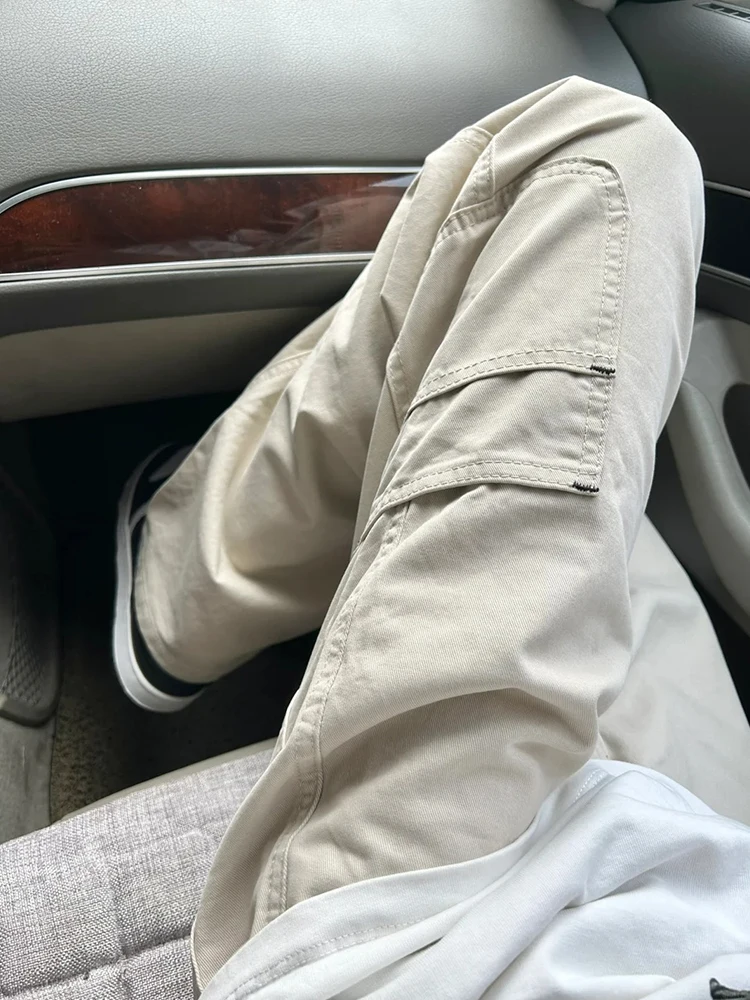 

Spring Autumn Wide Leg Men's Workwear Trousers Casual Long Pants Soldier Paratrooper Sle ket Decorated Cotton Jeans