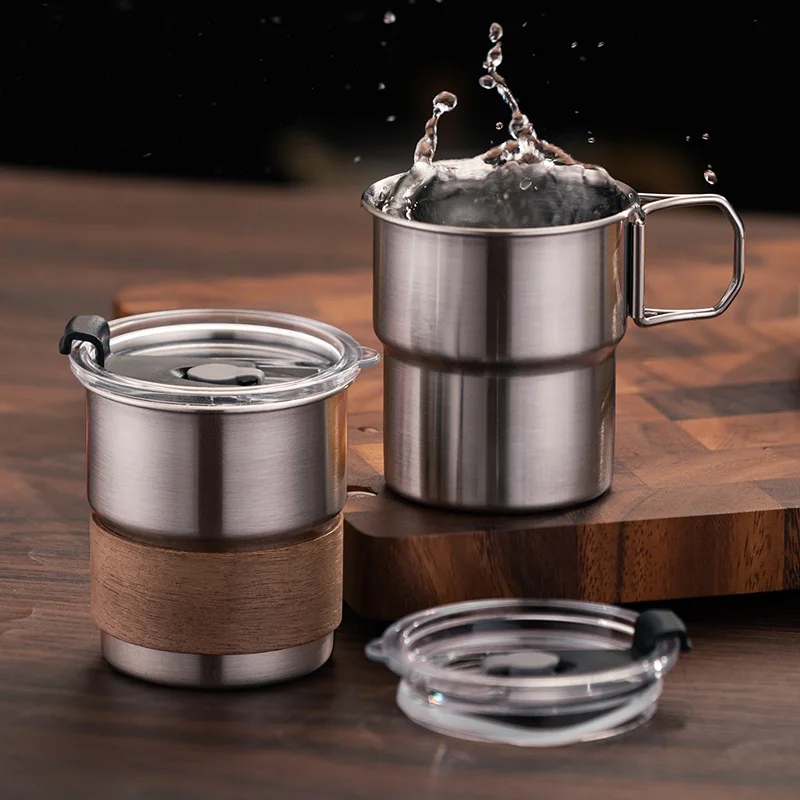 280ml 304 Stainless Steel Step Camping Cup With Folding Handle Portable Outdoor Tableware Coffee Water Mug For Picnic Travel