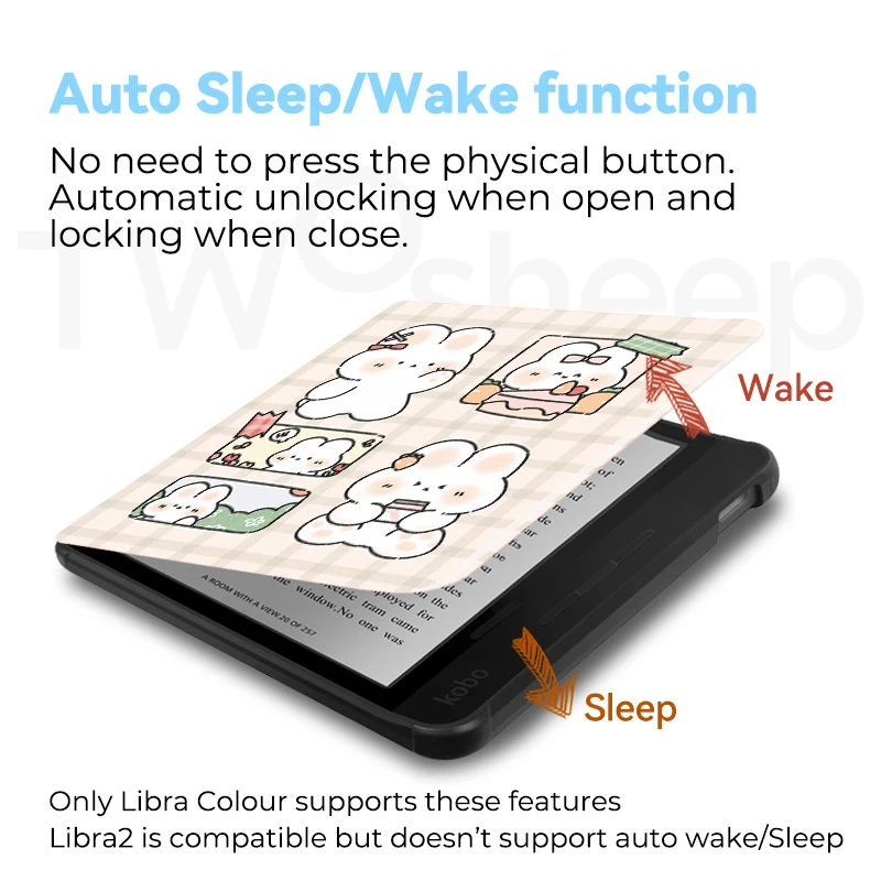 Twosheep capa de 7 polegadas para Kobo Libra Color e Kobo Libra2 TPU Shell Magnético Flip Auto Sleep Wake Cover Padrões de estilo fofo