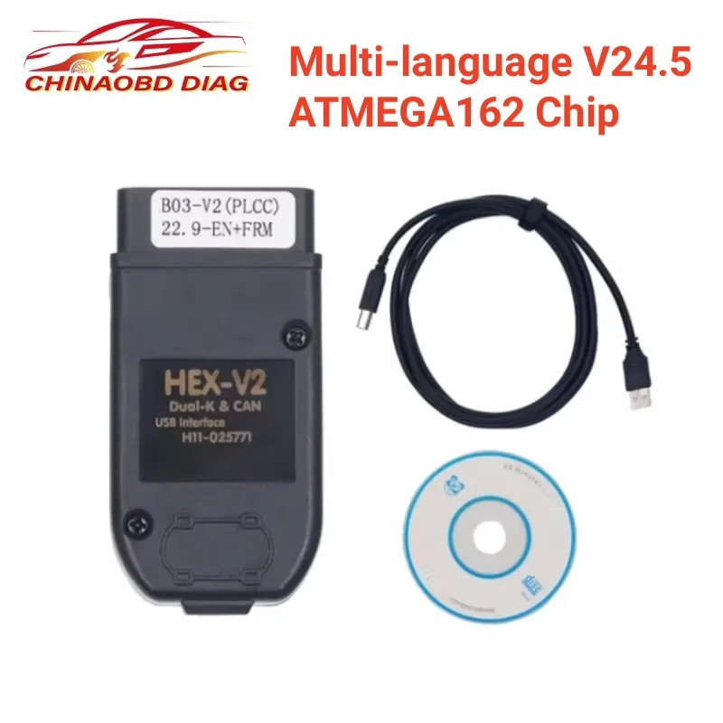 Newly Updated V24.5 Forvag HEX V2 USB Interface Unlimited VINs ATMEGA162 OBD2 Scanner HEX-V2 Cable Car Diagnostic Tool