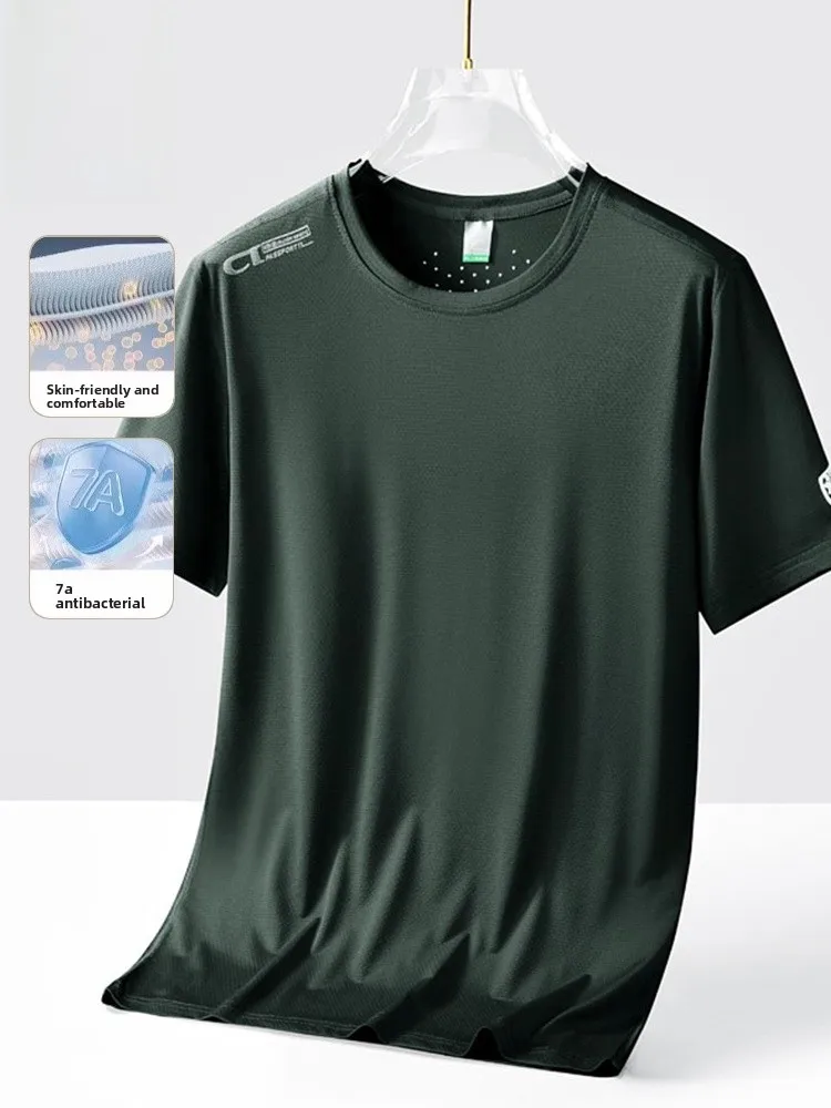 

Lnd Summer New Ice Silk Cool Feeling Qui Dry Loose round Ne ort Sve T-irt Spor Casual Faion Polyester Blend