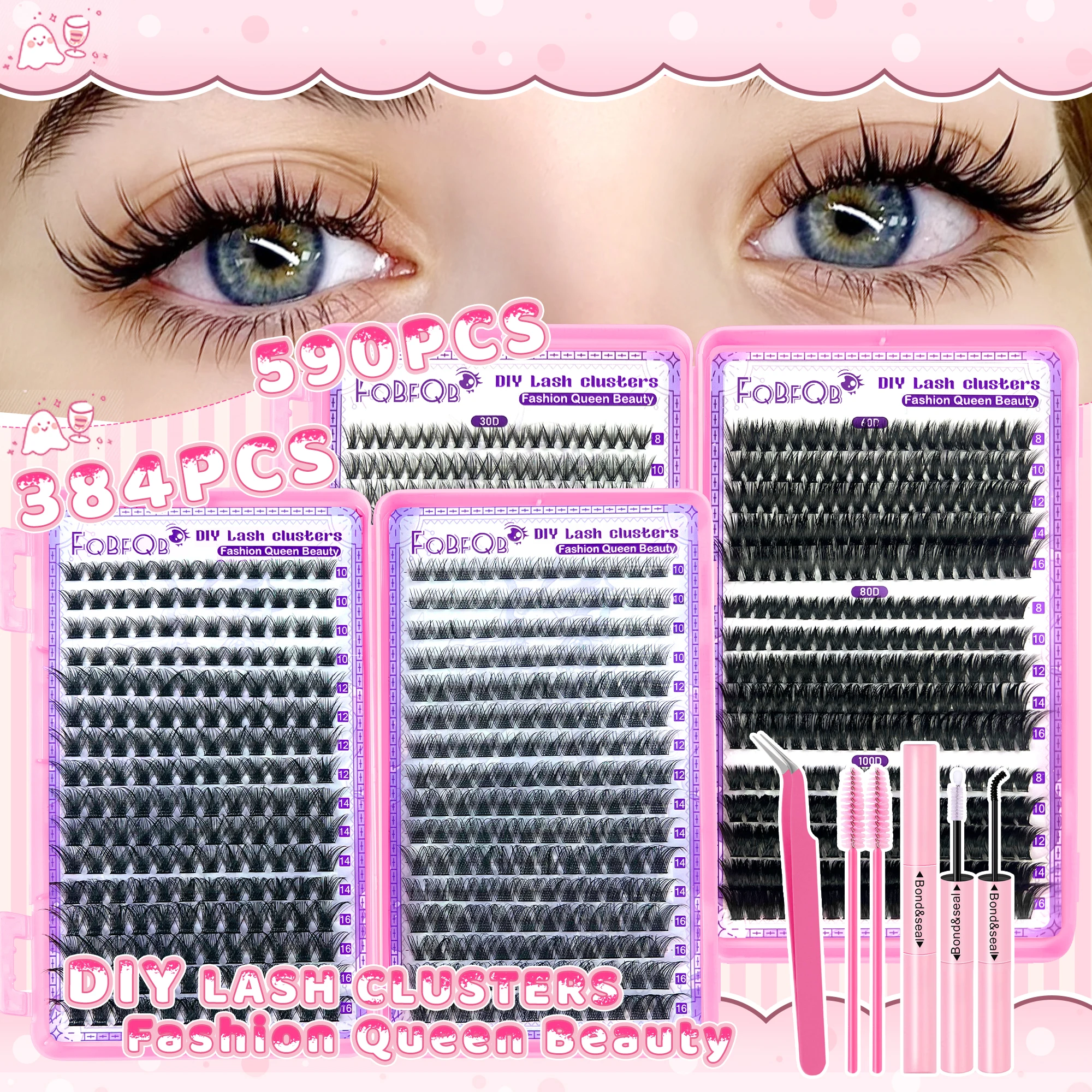 

DIY Self Extension False Eyelash, D Curvature Mixed Length, Natural Cat Eye Cluster with Extension Tool False Eyelash Set