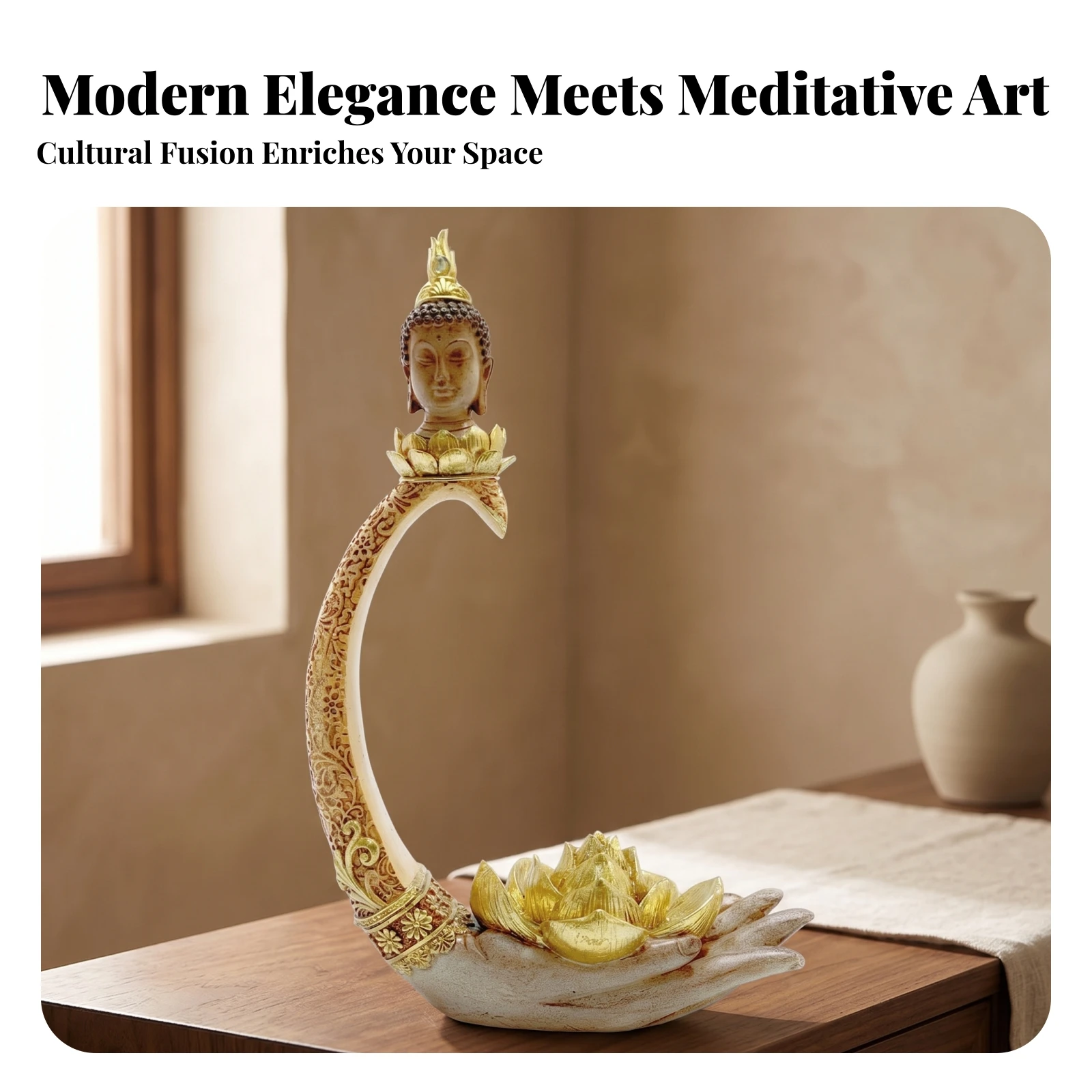 Buddha Incense Burner Buddha Hand Lotus Incense Burner Meditation Home Ornament Carved Patterns Relaxation for Indoor