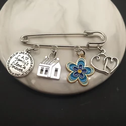 Cute family brooch, house brooch, lovely enamel cottage, flower pin, gift from lady to family members