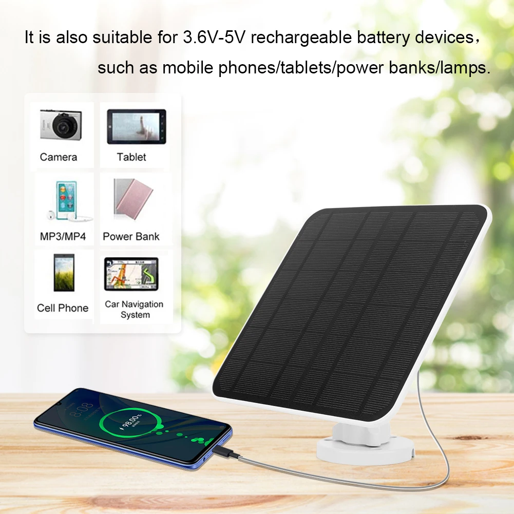 20W 5V Solar Panel IP65 Waterproof for Outdoor Security Camera Micro USB & USB-C Port 9.8 Ft Charging Cable 360°Adjustable Mount