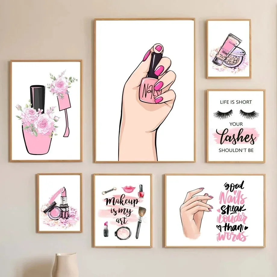 Canvas Painting Pictures Makeup Nail Polish Eyelash Lipstick Fashion Nordic Posters Wall Art Prints For Beauty Salon Home Decor