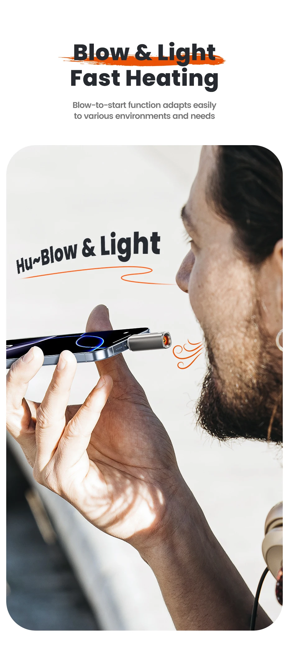 Toocki TG13/14 Typ-C Mini-Elektrofeuerzeug Plug&Play Blow to Light Mobiler Zigarettenanzünder Flammenlos Winddicht Schnelle Zündung – Detail 7