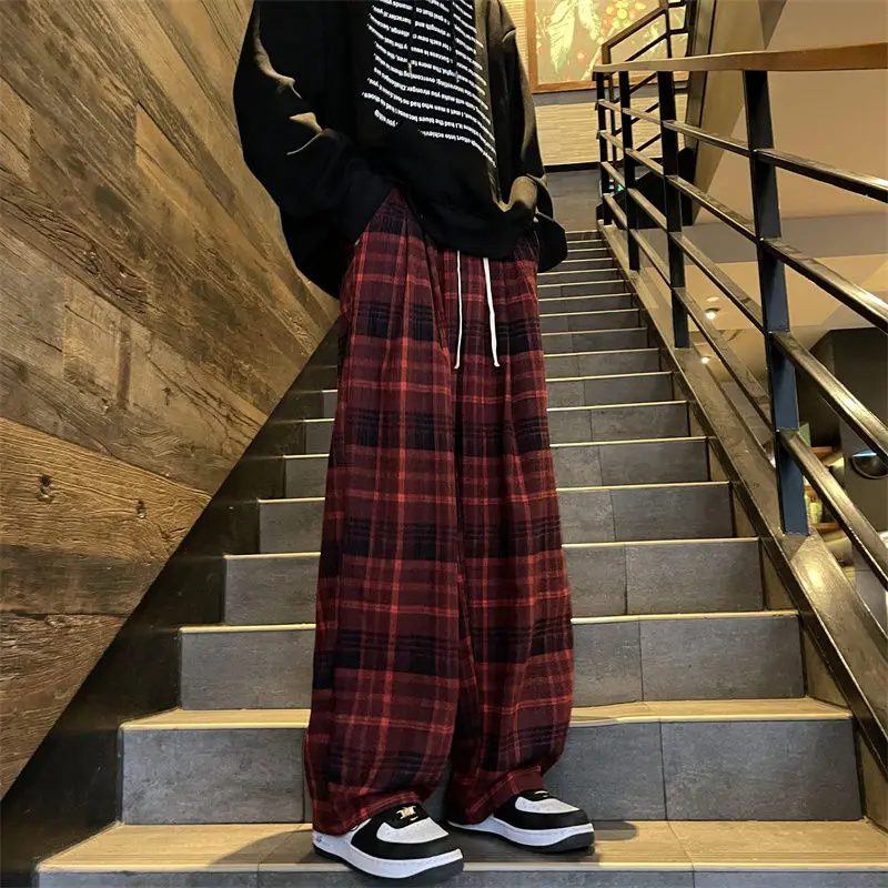 

Мужские ретро-штаны в клетку, свободные прямые брюки для повседневной носки весной и осенью, удобные для уличной моды ​